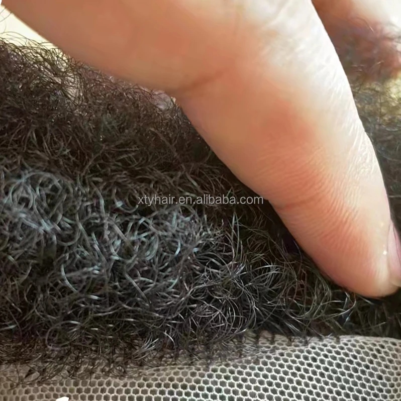afro toupee for black men 	 2mm afro toupee lace men wave toupee hairpiece for men afro curly in stock