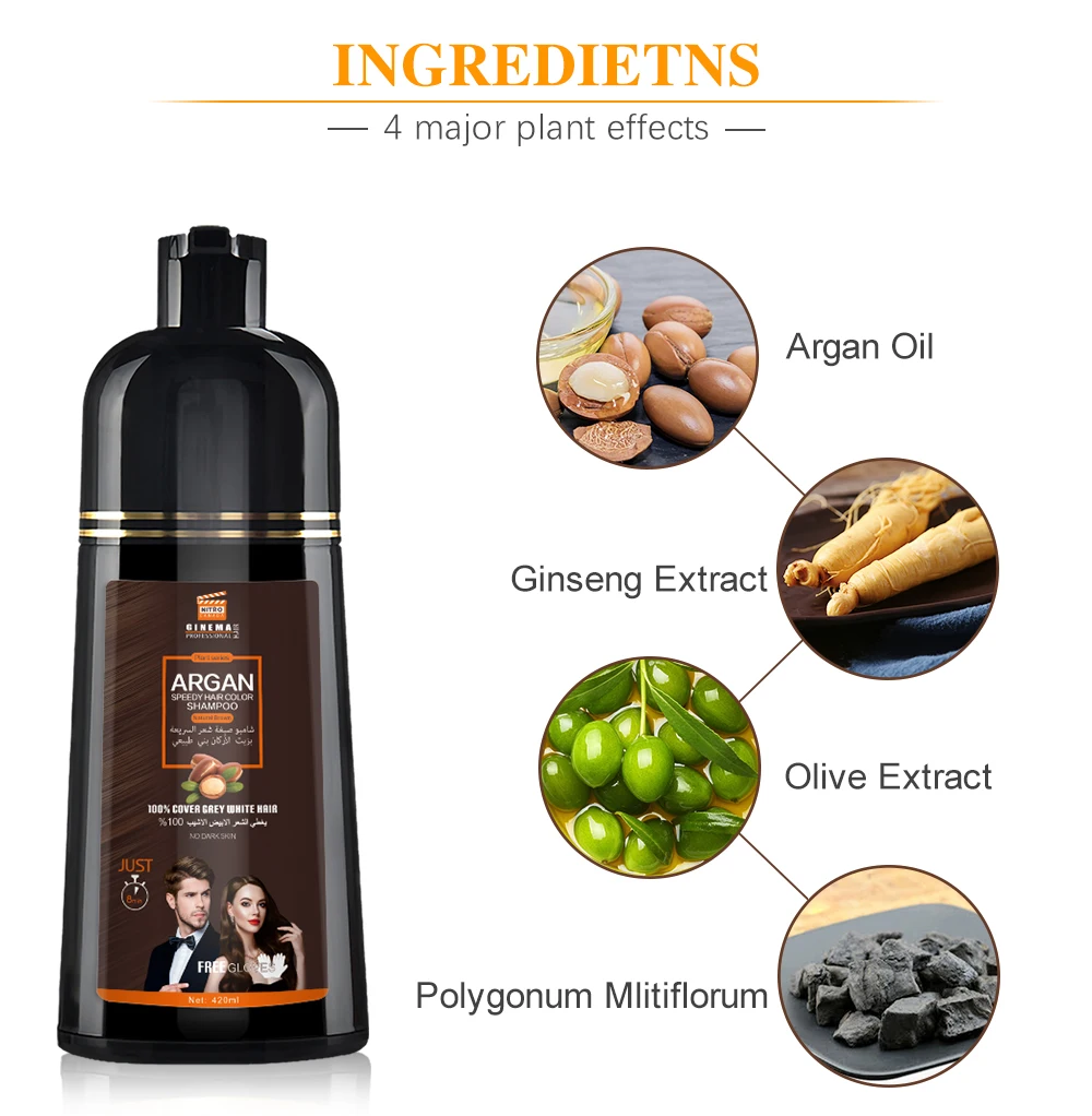 Hair Dye Shampoo Magic Argan Speedy Hair Color Shampoo Wholesale Herbal Brown OEM ODM Permanent Black Hair Shampoo for Man 