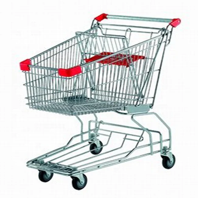 Steel Material and Zinc Plated Surface Handling American supermarket trolley with baby seat