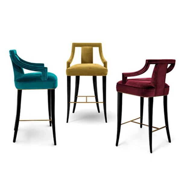 Bespoke Solid Beech Wood Durable Navy Blue Fabric Fire Retardant Bar Stool For USA BC-099