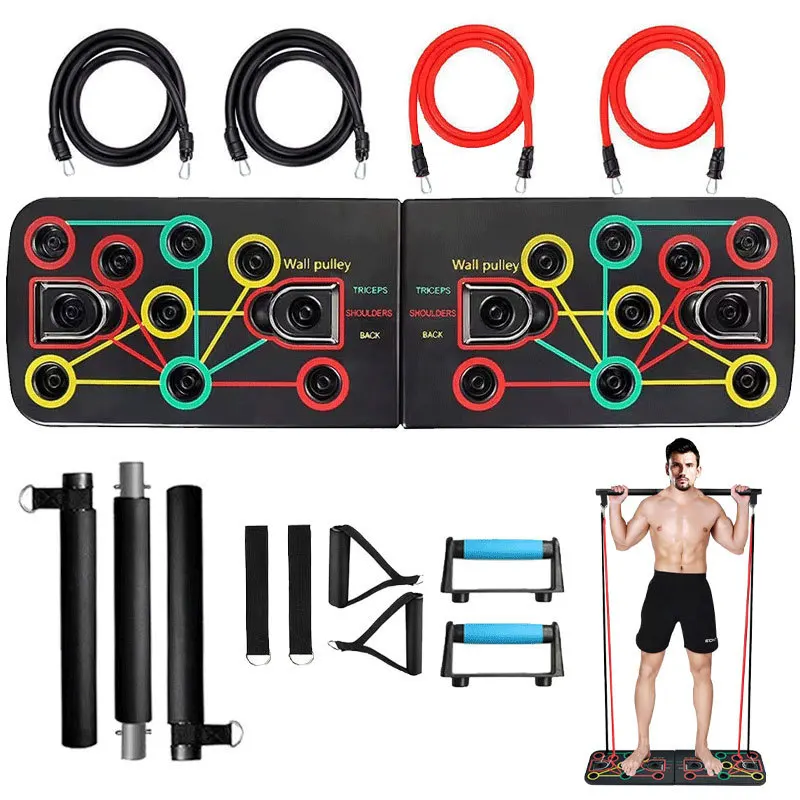 CHENGMO SPORTS 2024 factory price home gym multi station equipment foldable push up board with resistance bands and Pilates bar