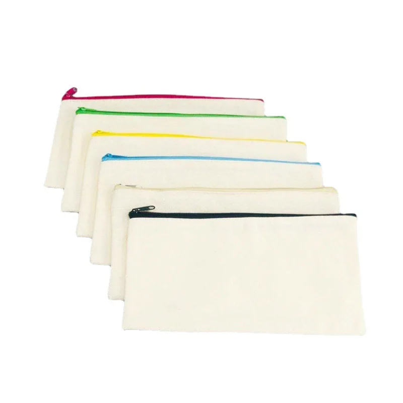 wholesale custom promotional plain canvas pencil case with zipper