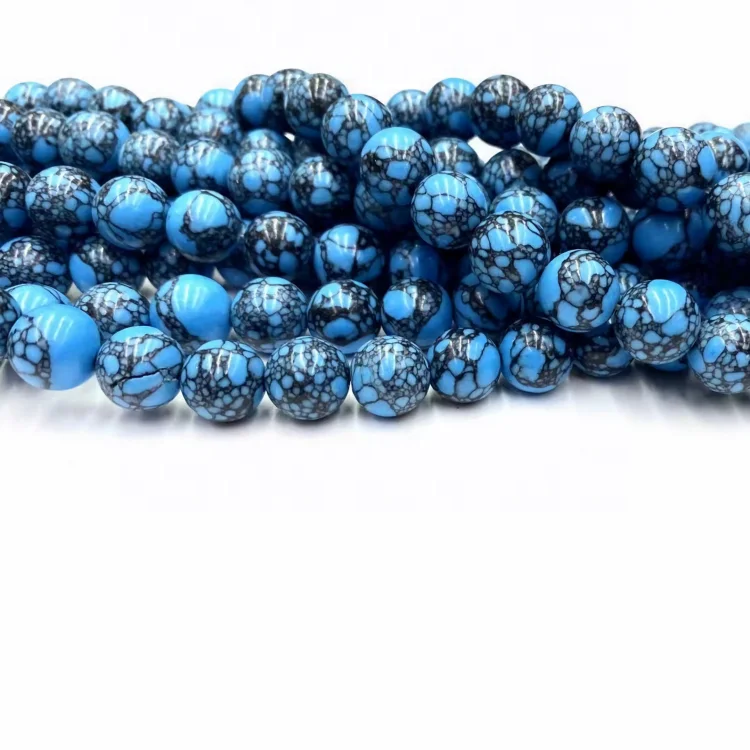 Black Lace Turquoise Loose Round Blue  Artificial Howlite with black Lace Synthetic Turquoise for DIY Jewelry Making