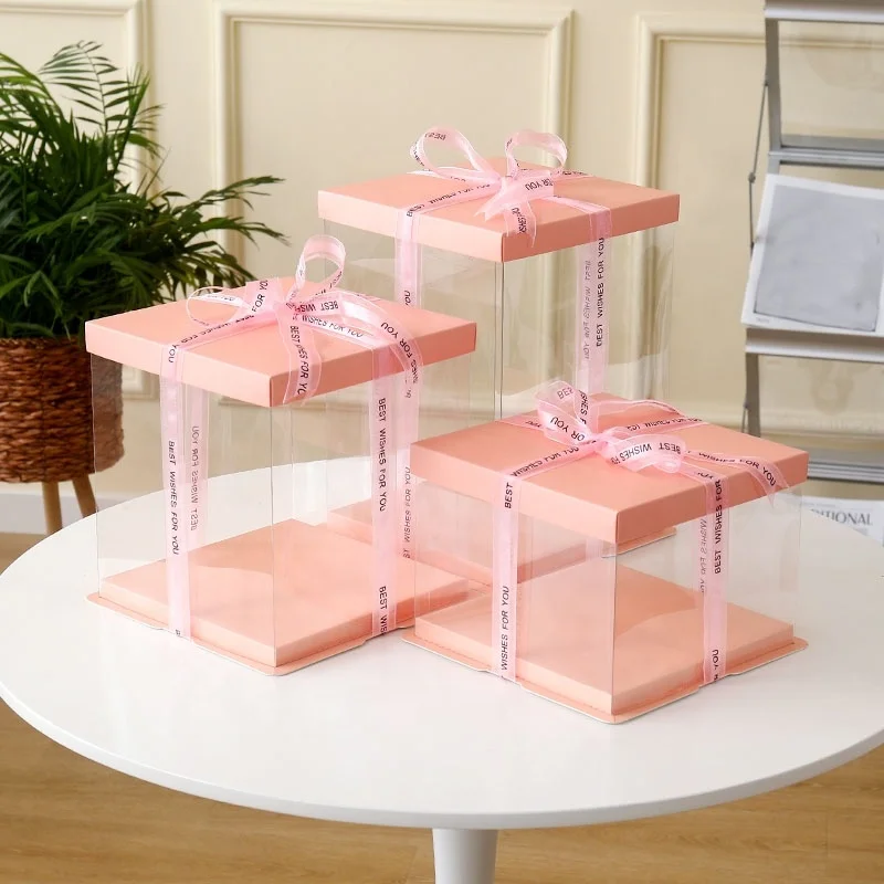 Customize Wholesale Luxury Birthday Tall Transparent Package Clear Cake Box