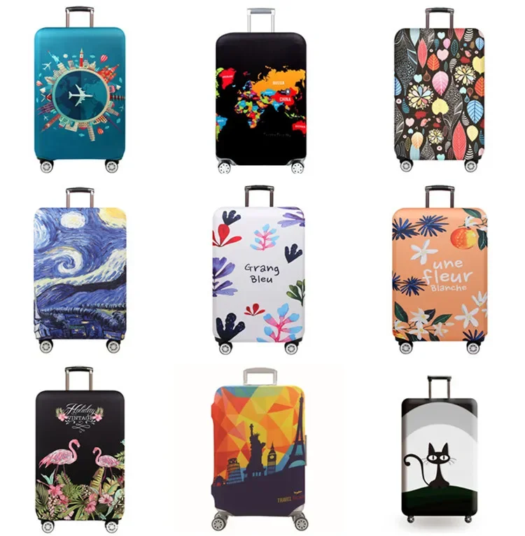 custom logo geometric architectural patterns cover suitcase, print elastic luggage protector cover wheels suitcase/