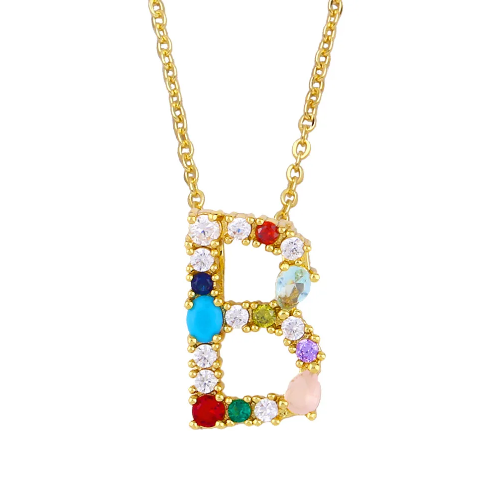 Letter Necklace Color Zircon Couple DIY A- Z Female Pendant Customized