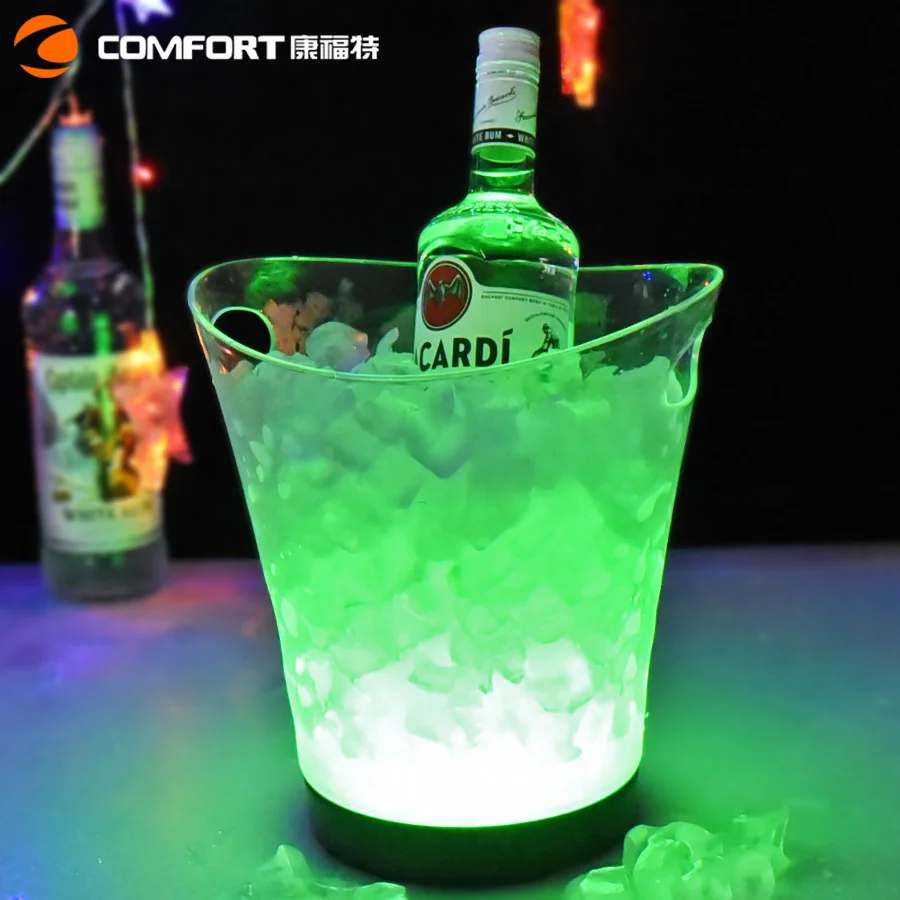 High Quality KTV Bar Champagne Acrylic Plastic Oval Shape Led Luxury Party Minimalist Your Logo PS 15L Ice Bucket