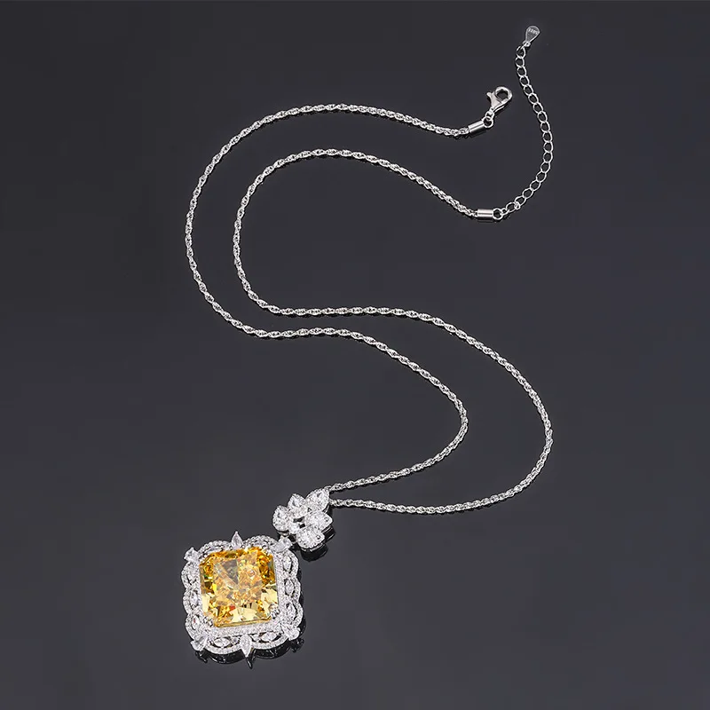 Fine Jewelry Luxury Delicacy 925 Sterling Silver Fulled Drill Cubic High Carbon Stone Pendant Choker Chain Necklace for Women
