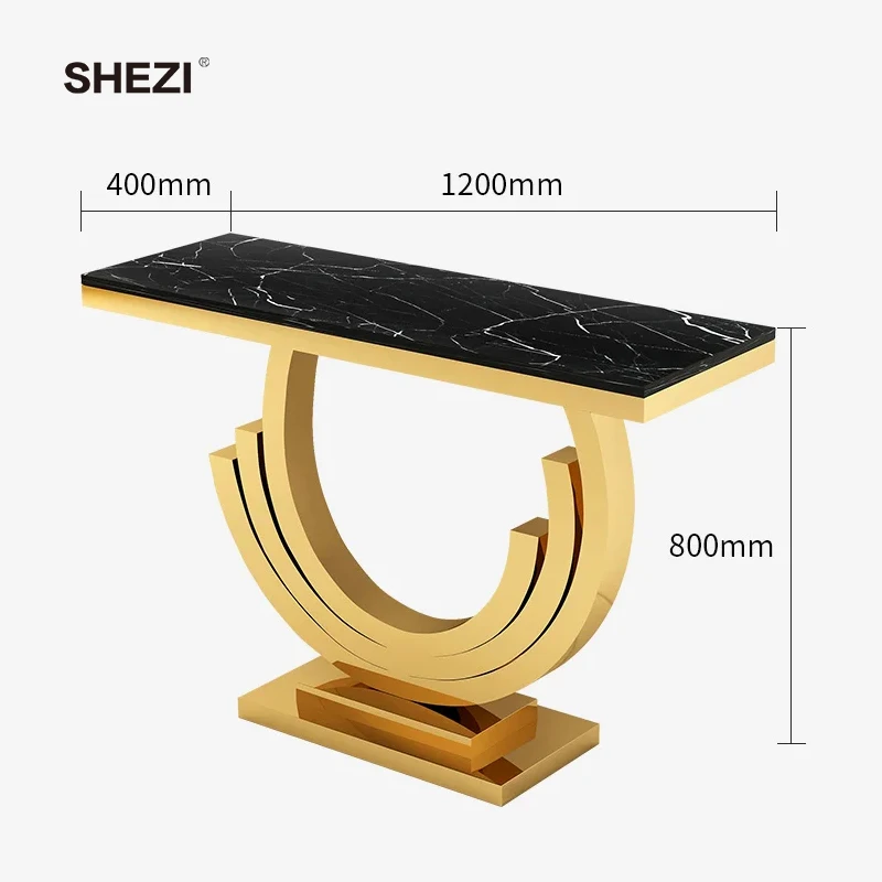 SHEZI Natural Marble Table Gold Forged Iron Frame Hallway Narrow metal Console Table For Home