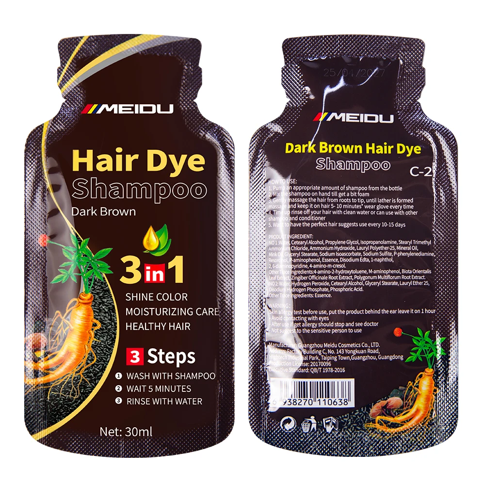 OEM ODM Instant Natural Herbal Long Lasting Dark Brown Black Hair Dye Shampoo 3 IN 1 for Gray Hair 500ML