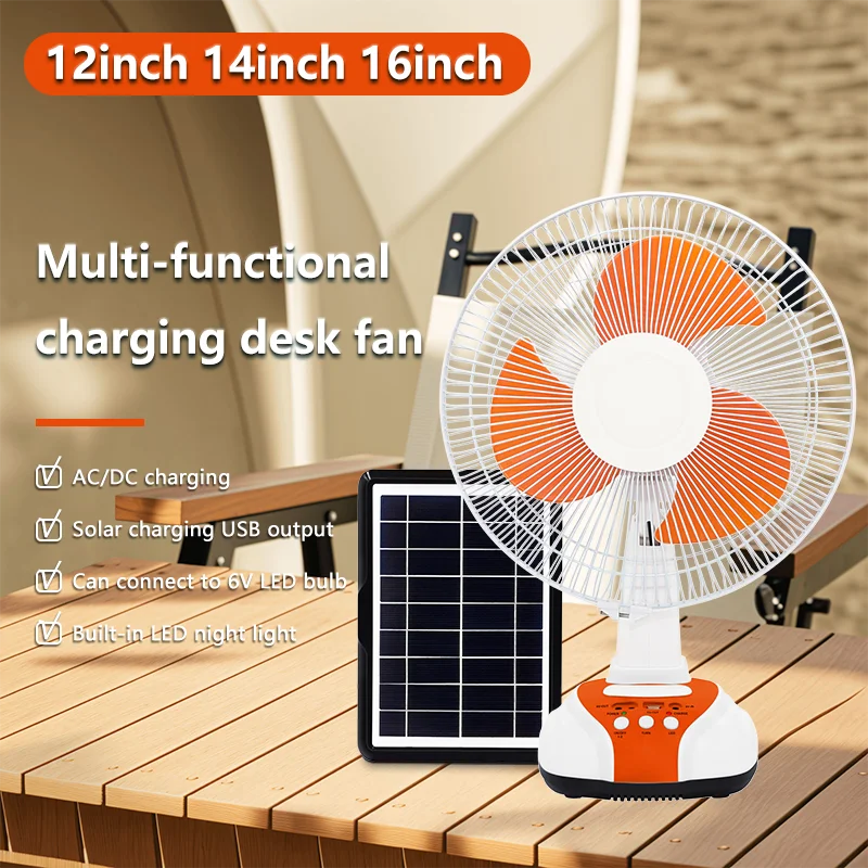 Hight Quality Home Desktop 14 Inch 16Inch Fans Dc Rechargeable 12Inch Solar Table Fan With Solar Panel And Bulb
