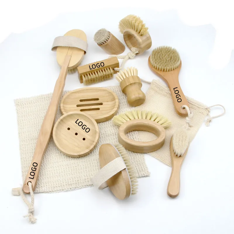Natural Eco Friendly Bamboo 100% Nature wooden baby cleaning brush goat hair baby brush