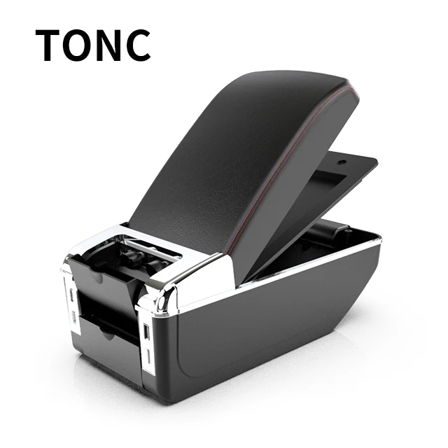 TONC Black Red Line Leather Armrest Car Interior Accessories Center Armrest Storage Box For PROTON Wira