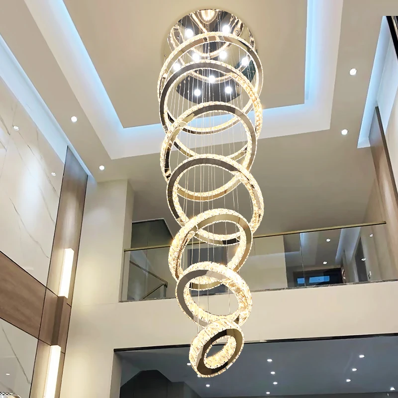 2024 Contemporary Hanging Decorative Ceiling Pendant Lights  Modern Design Circle Ring  Long Led Chandeliers For Vila Hotel