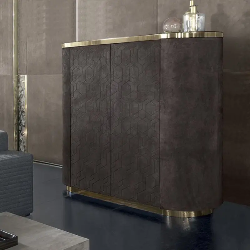 Premium Home Dining Room Cabinet Elegant Wooden Buffet with Multiple Drawers and Gold Base for Restaurant