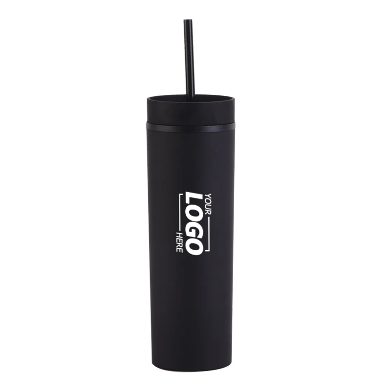 Custom Matte Skinny Tumblers with Lids and Straws - 16oz Double-Walled Plastic Acrylic Pastel Tumblers for Iced Coffee Smoothies
