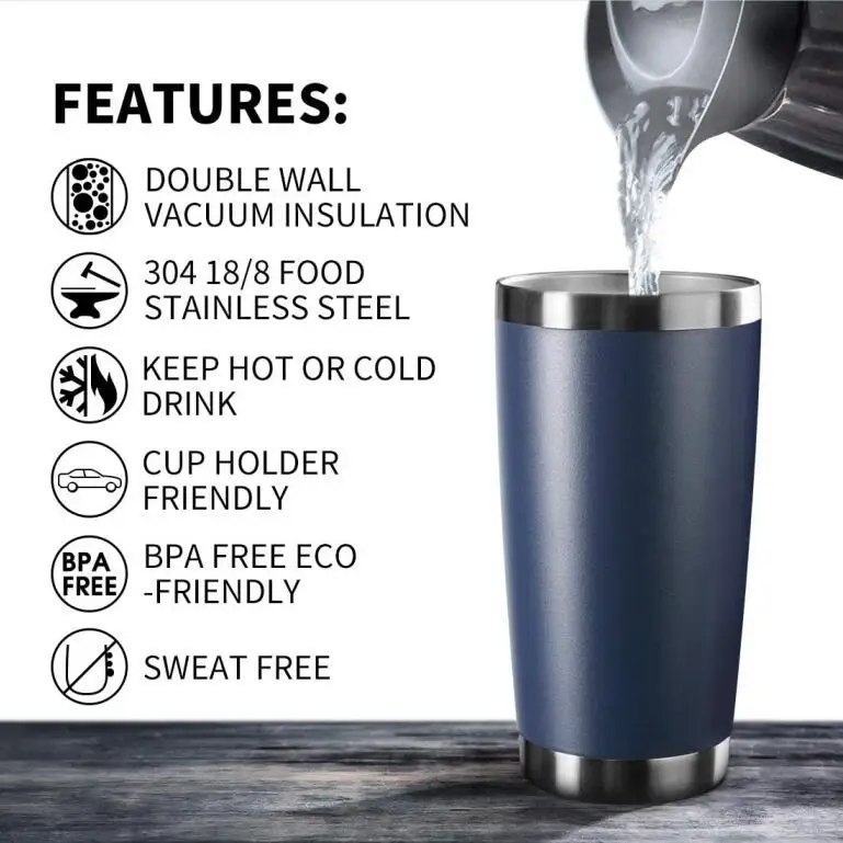Stainless steel tumbler black thermal mug reusable coffee cup powder coated double 20 oz tumbler metal cups engraved
