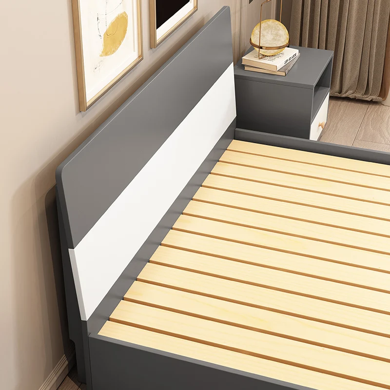 Modern Queen Double Wood Frame Bed Wood Frame with Headboard Queen Upholstered Bed