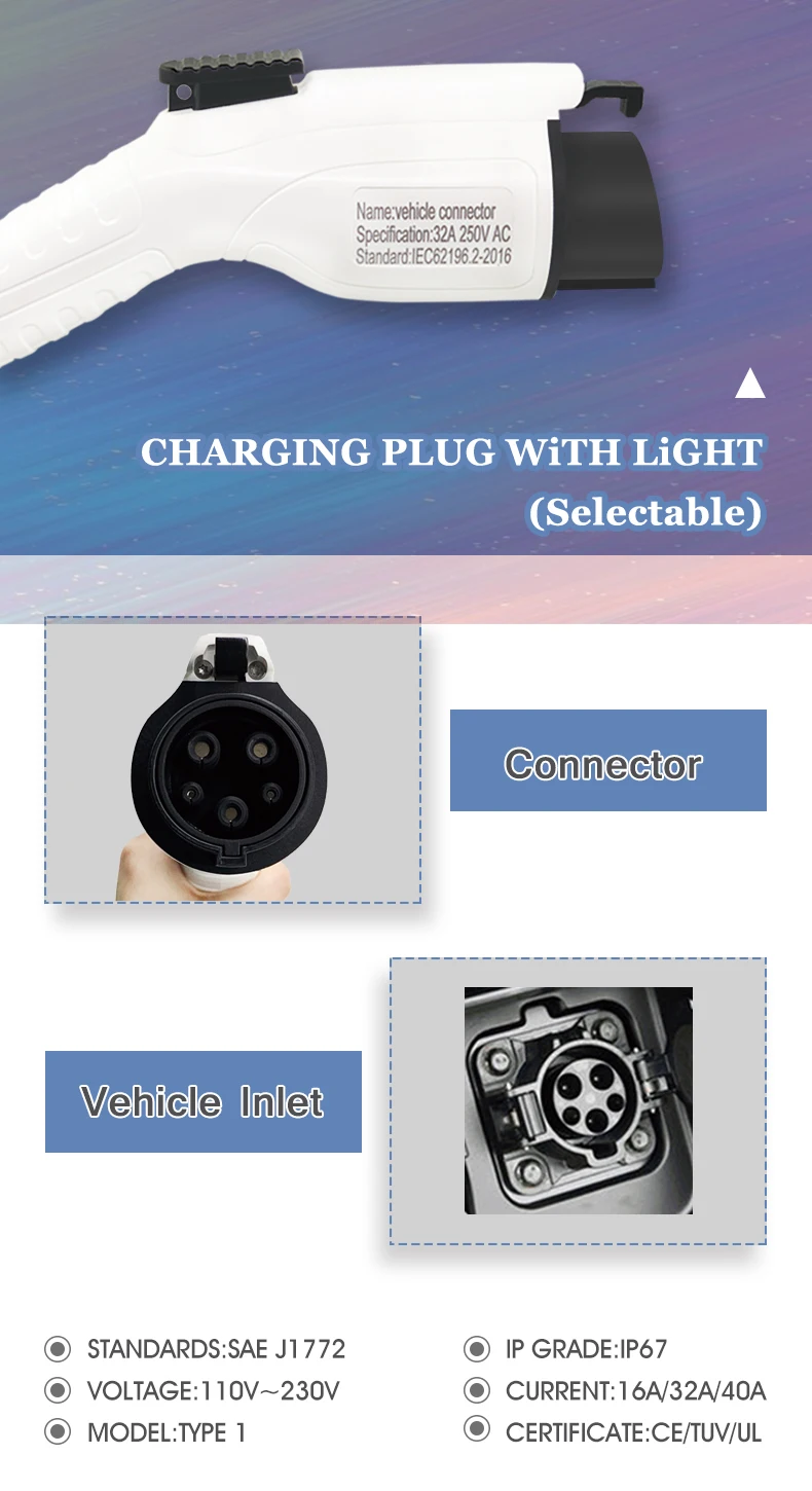 
Zencar J1772 EV charger level 2 EV charging EVSE 16A with Type 1 NEMA 10-30 plug 