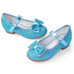 Princess Kids Leather Shoes For Girls Flower Casual Glitter Children High Heel Girls Shoes Butterfly Knot Red Gold Silver