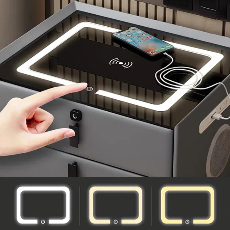 luxury Bed room furniture wooden smart bedside coffee table modern nightstands with USB wireless charging