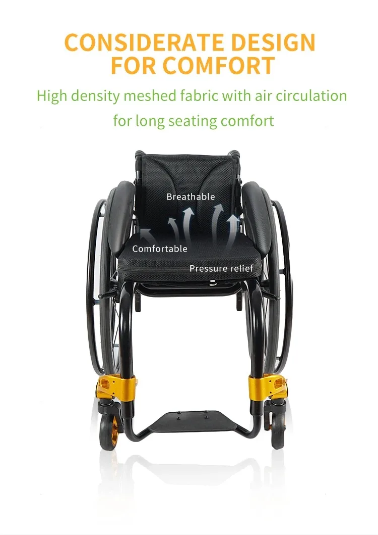 sports manual lightweight  wheelchair with adjustable height and 24 inch large wheels