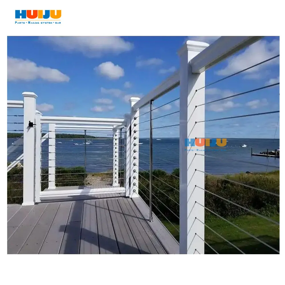 HJ Prima Stainless Steel veranda Cable Wire Railing with Black square Post Side Mounted Balcony diy cable railing post
