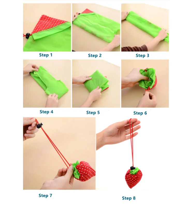 Vietnam Factory Wholesale Custom Logo RPET Printed Strawberry Foldable Polyester Shopping Bag Reusable Grocery Bags