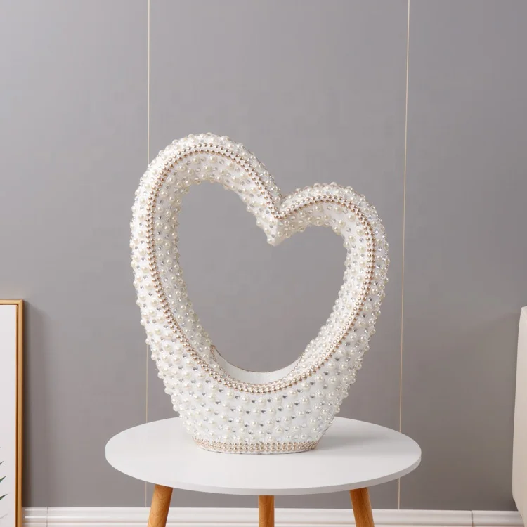 decorative modern silver white crystal glass vase home decor heart shape flower mirrored vase