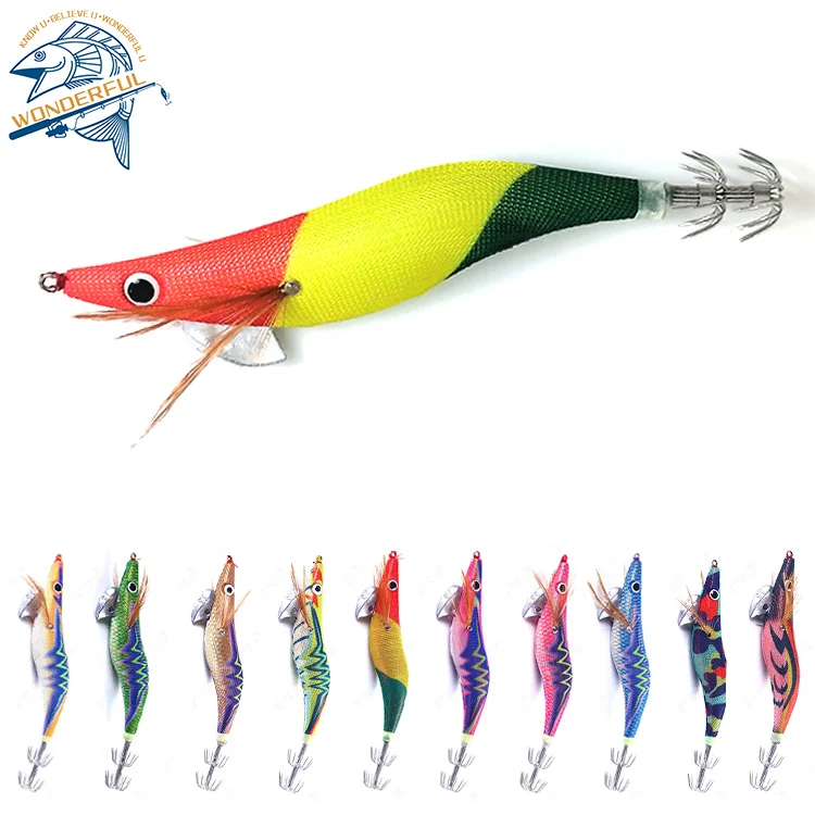 Wholesale Ringing Beads Simulation Wooden Shrimp Bait With 18.8cm 13g Squid Jig Hook Lure
