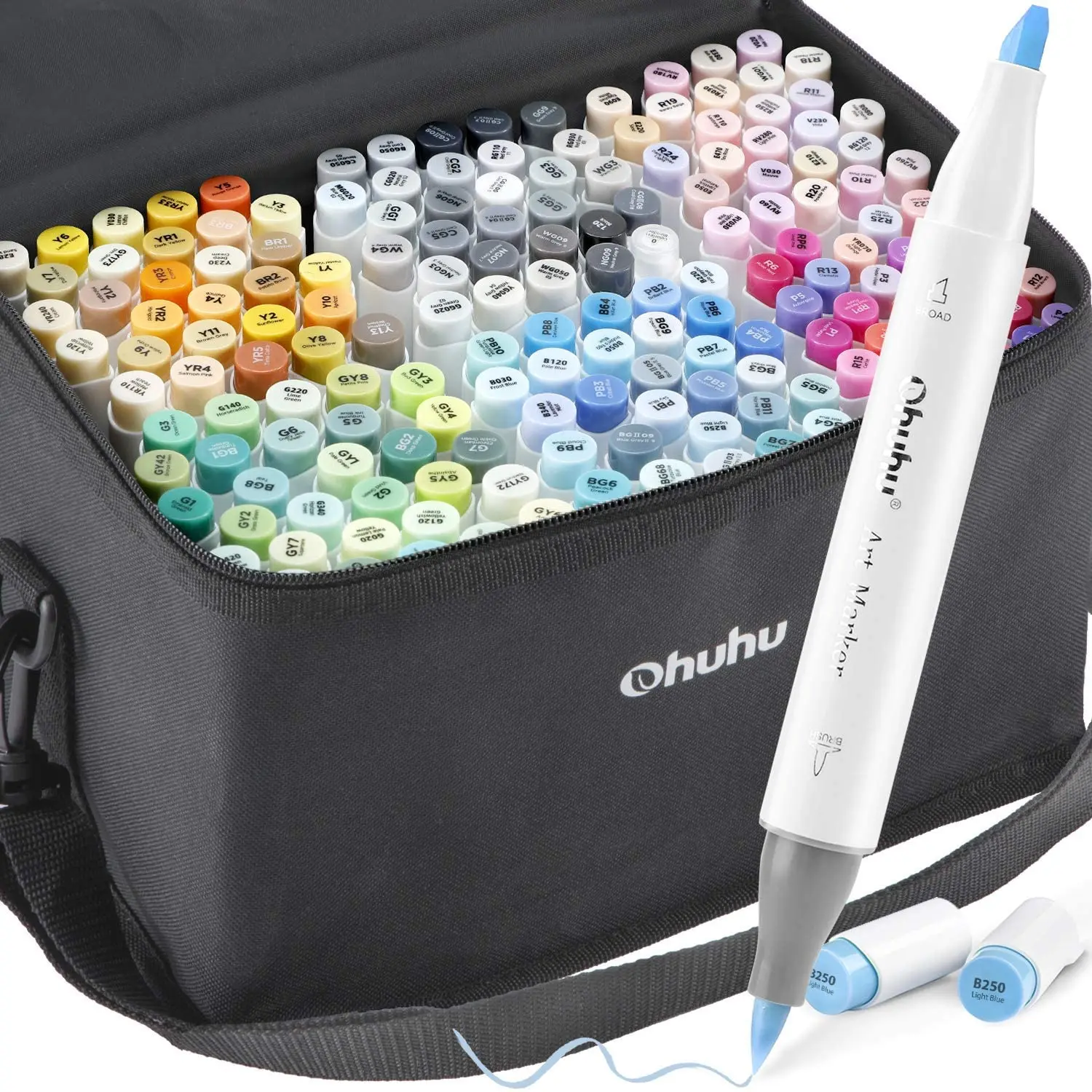 Ohuhu 168-color Art Markers Set Brush Markers Double Tipped (Brush & Chisel) Sketch Markers  for Adults Coloring Illustration