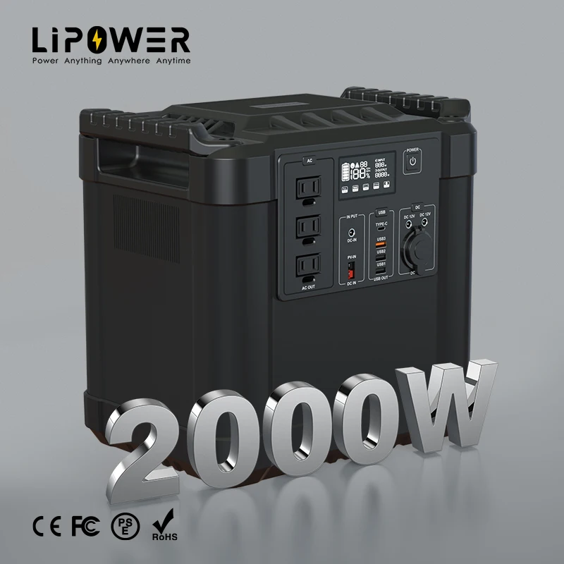 Lipower 2000w power supply 1456wh LiFePO4 battery solor charging portable power station for travelling