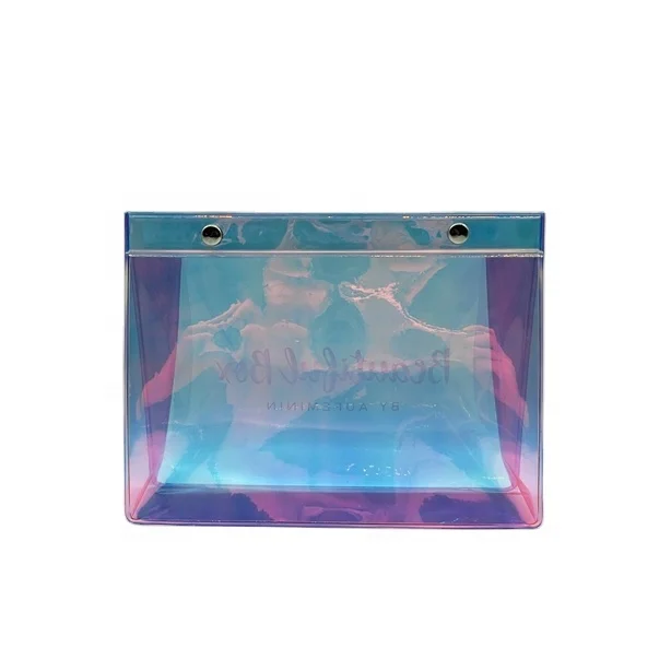 
Custom Logo Transparent Hologram Cosmetic Pouch Custom Print Clear Holographic Makeup Cosmetic Bag 