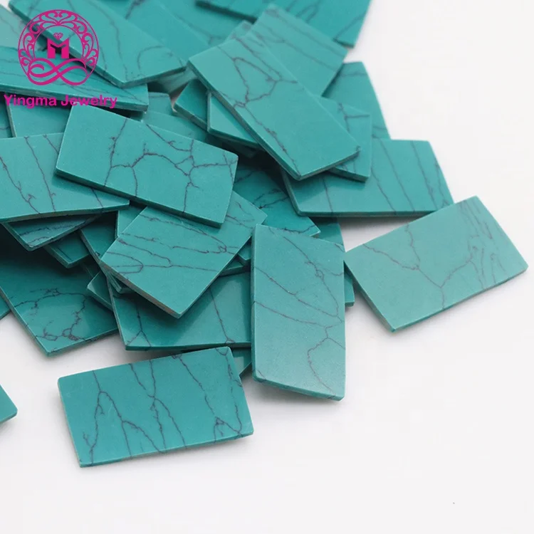 Factory wholesale price blue color synthetic turquoise stone rectangle shape loose gemstone turquoise for jewelry making