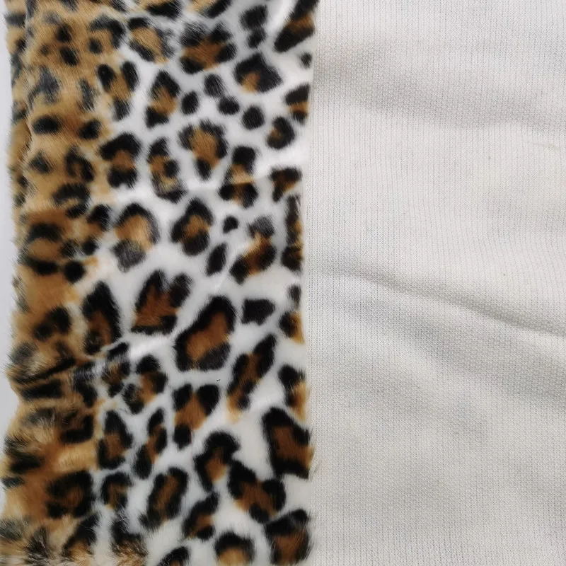 100% полиэстер класса люкс, пальто с мехом, с леопардовым принтом поддельные полиэстер ткань искусственный мех