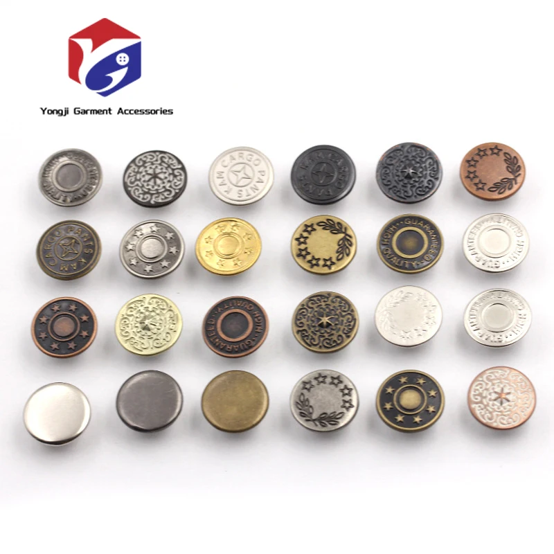 Replacement Jeans Buttons 17mm Replacement Repair Combo Thread Rivets and Screwdrivers No-Sew Nail Removable Metal Jeans Button