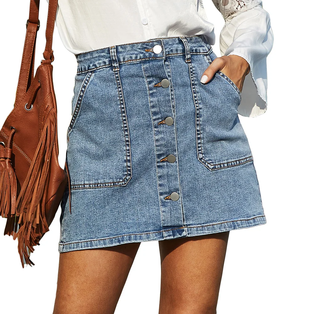 Grace Karin Women Pencil Skirt with Pockets High Waist Cotton Hips-Wrapped Denim  Falda Jupe Jeans Skirt