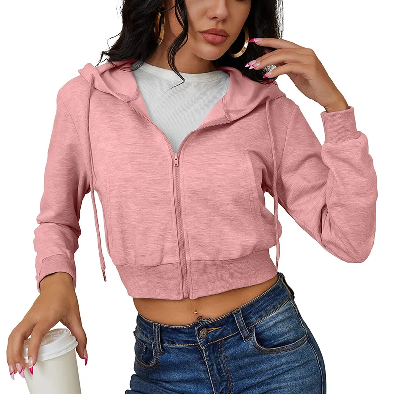 OEM factory Wholesale Cropped Cardigan Jacket Women Crop Top Hoodie Full Zip Up Hoodies All Over Print