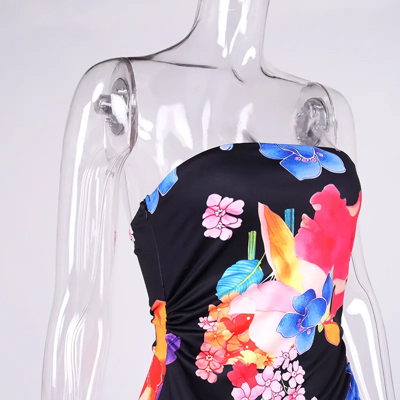 2023 Summer Hot Sale Sexy Party Tassel Dress Off Shoulder Floral Print Bodycon Fringed Slit Wrap Dress Fashion Beach Maxi Dress