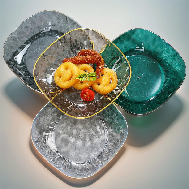 Hot Selling Creative Living Room Restaurant Vintage Snack Food Dish Fruit Glass Plate Square Snack Home Plastic Fruit Plate