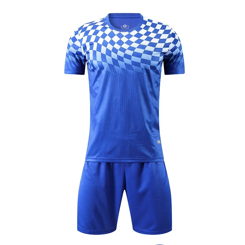 2023 New Design Blank Uniform Wholesale Blue And White Soccer Jersey