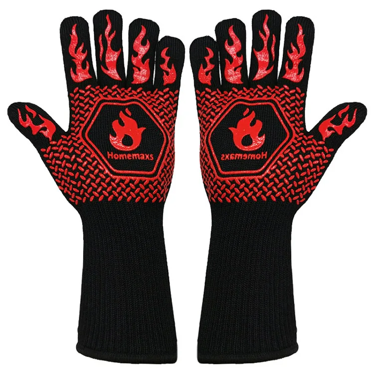 High Quality High Temperature Resistance Oven Mitts 500 800 Degrees Fireproof BBQ Silicone Mitten