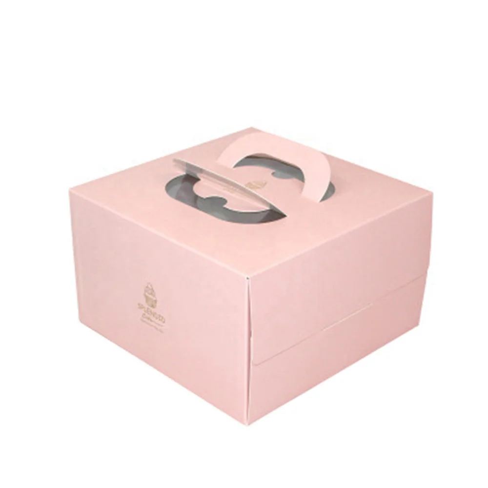 Custom Logo Beautiful Printing Paper Boxes For Cakes Cookie Cupcake bread Packaging Open window with handle