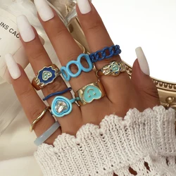 Cool blue resin ring non fading niche geometric ring love smile alloy index finger ring set