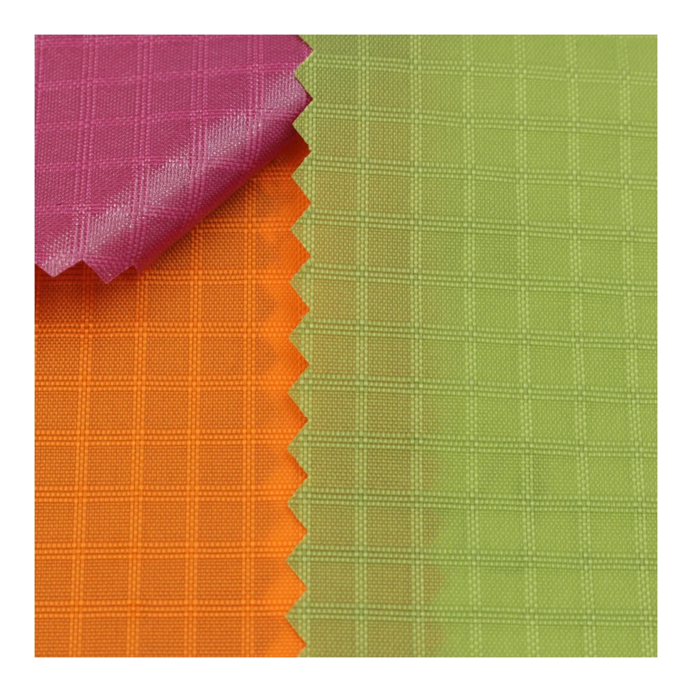 Colorful 210D three lines 0.5 grid pu coated nylon fabric china for upscale cloth lining