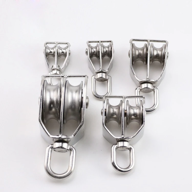 Lifting Double Pulley Block 304 Stainless Steel Crane Swivel Hook Double Pulley Roller Loading