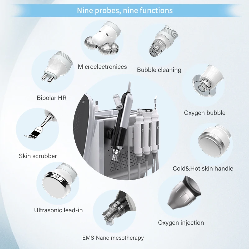 NV-WB09 NewFace Hydra Machine 9 In 1 H2o2 Oxygenation Glow Skin Care Aqua Peel Microdermabrasion Beauty Facial Equipment