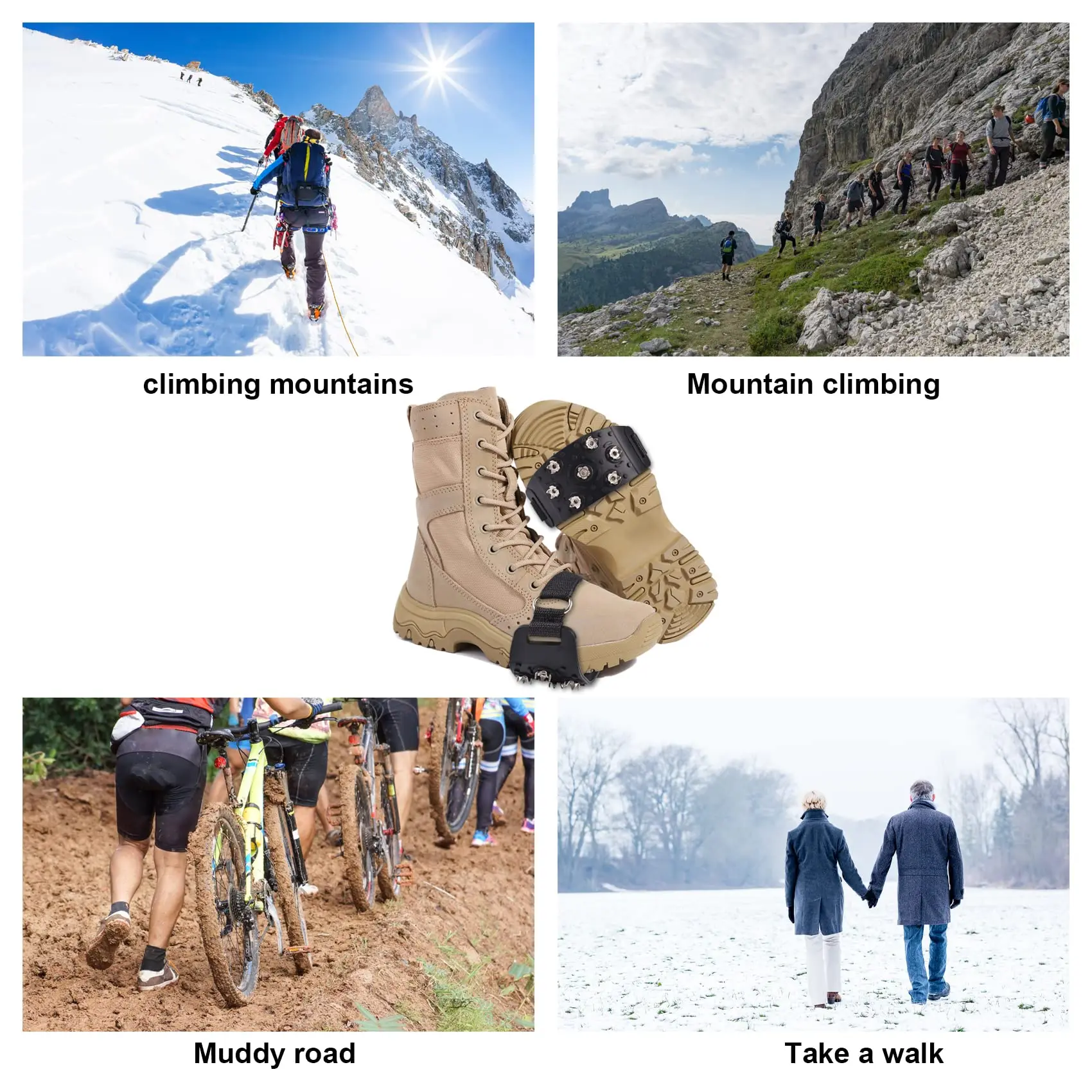 Crampon Traction Cleats Anti-Skid Traction Grips Crampons Spikes 7 Point Cleats for Footwear for Walking, Jogging, Hiking, Mount