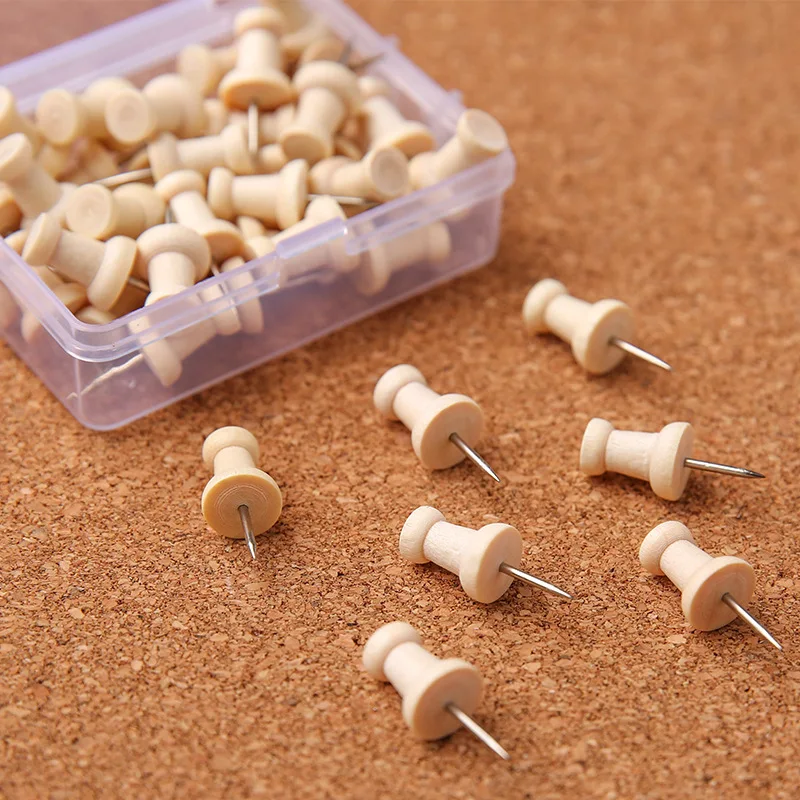 Wood Thumb Tacks - Standard Push Pins Wooden Push Pins  for Wall Hanging Bulletin Boards, Cork Boards, Foam Boards,