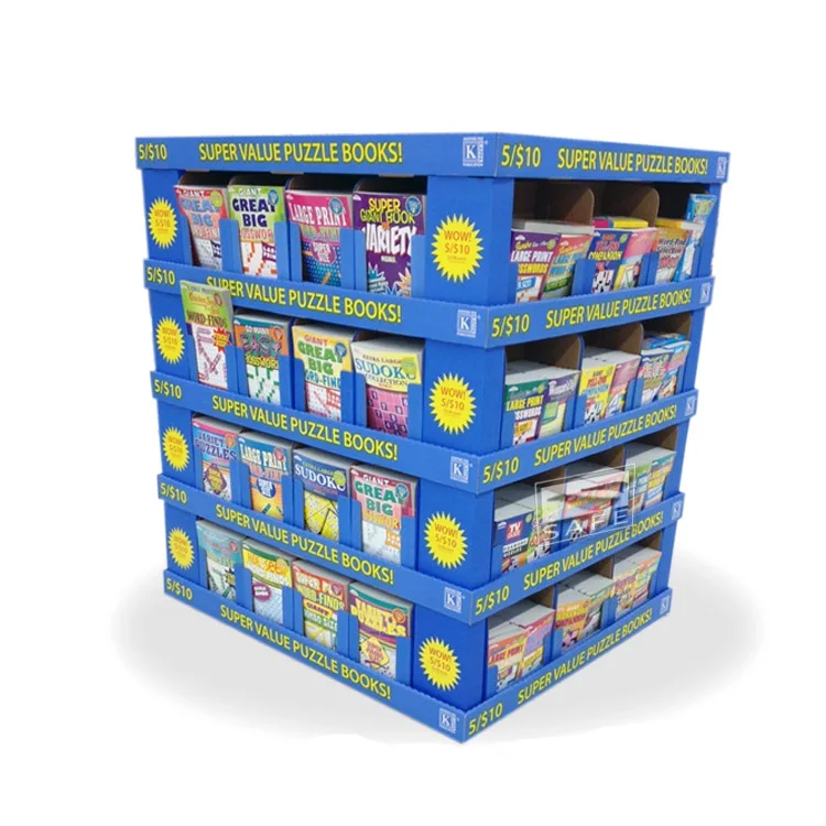 Half Pallet Display For Book  Stationery Store/ Magazine Rack Shelf Cardboard Floor Book Display Stand